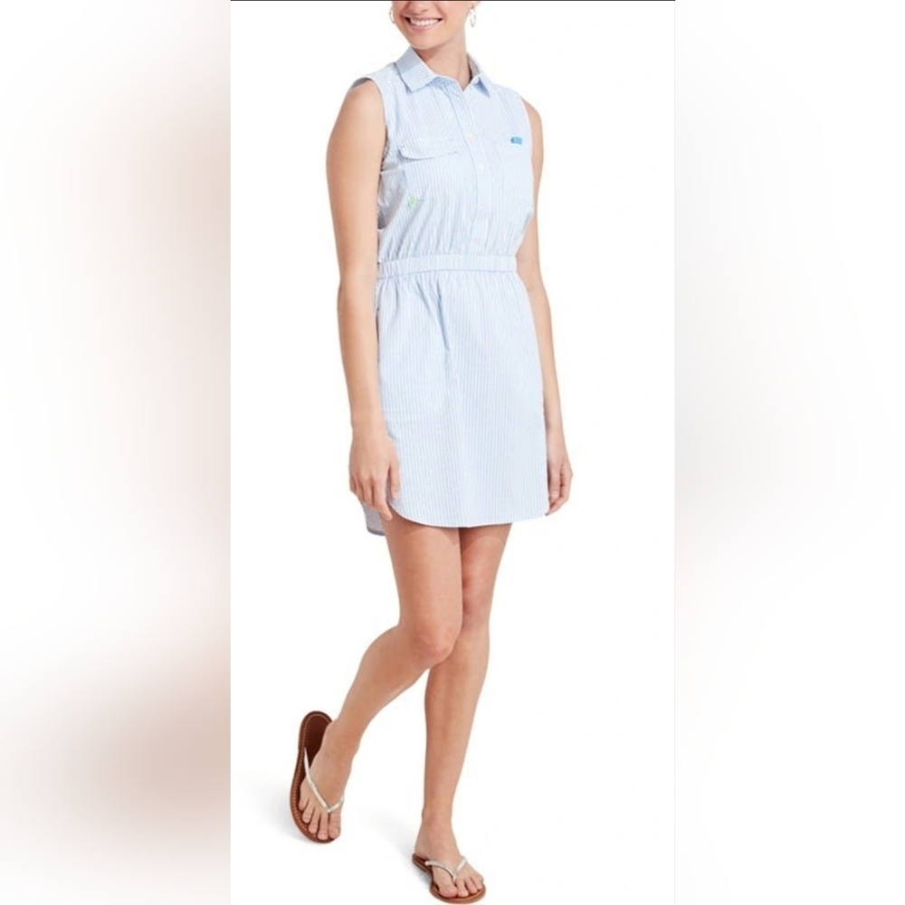 Vineyard Vined SZ‎ 14 Harbor Sleeveless Shirt Dress Performance Seersucker NWOT